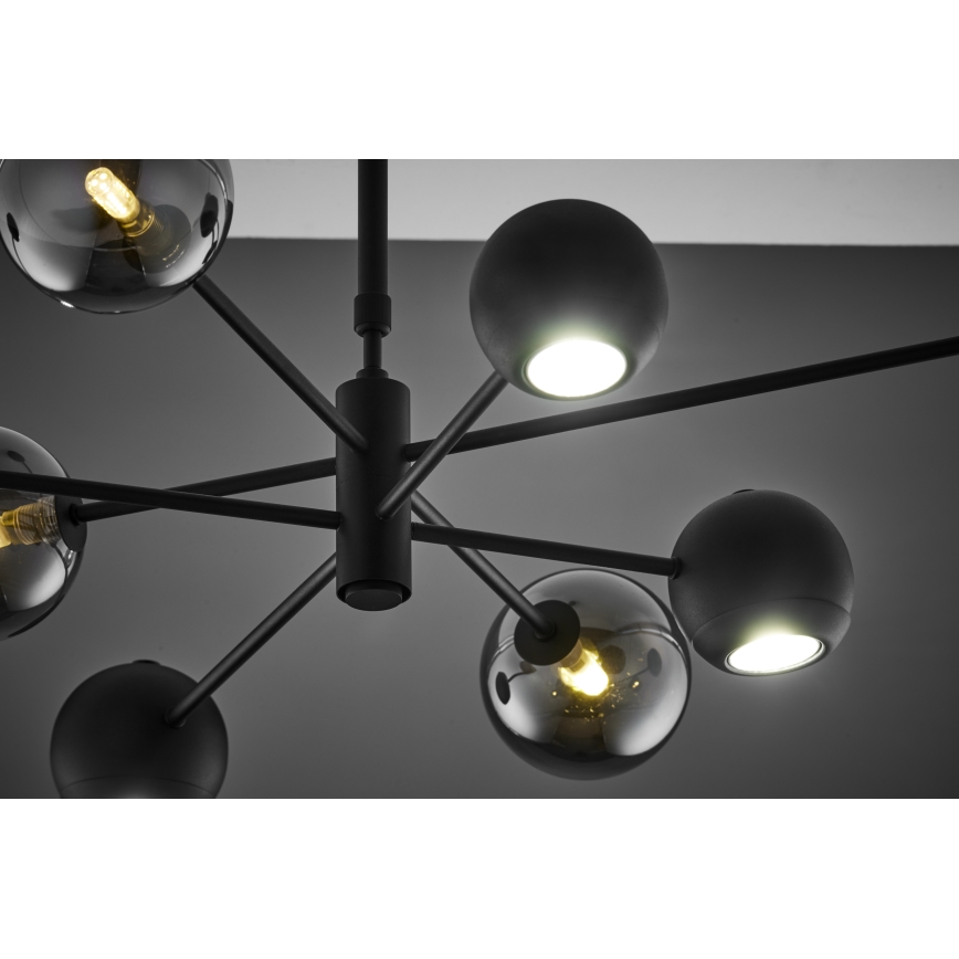 Jupiter 1975 - Chandelier on a pole MOKA 4xGU10/10W/230V + 4xG9/10W/230V black/shiny chrome