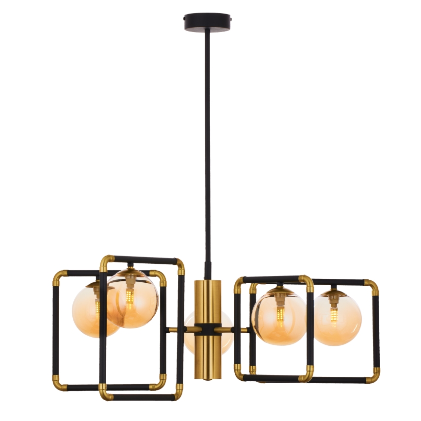 Jupiter 1984 - Chandelier on a pole IBRA 5xG9/10W/230V black/gold/beige