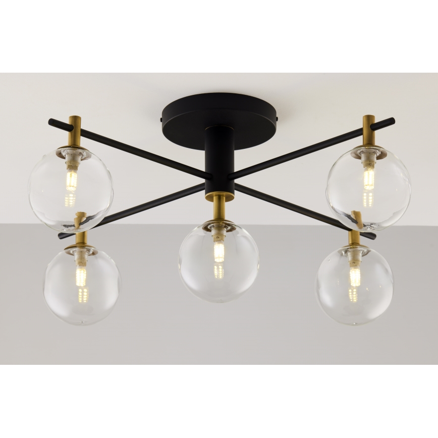 Jupiter 2035 - Surface-mounted chandelier FIGARO 5xG9/10W/230V black/gold/beige/clear