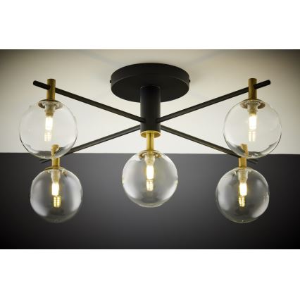 Jupiter 2035 - Surface-mounted chandelier FIGARO 5xG9/10W/230V black/gold/beige/clear