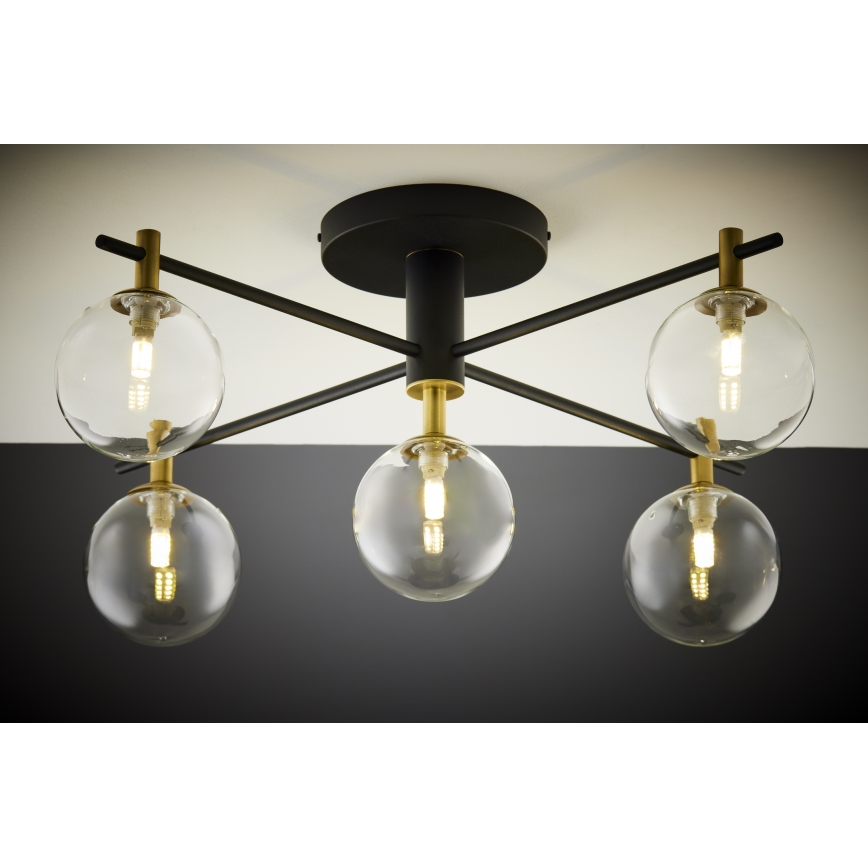 Jupiter 2035 - Surface-mounted chandelier FIGARO 5xG9/10W/230V black/gold/beige/clear