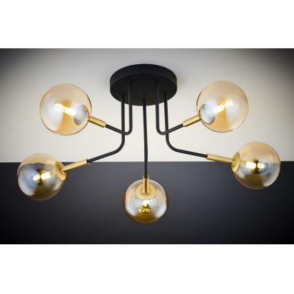 Jupiter 2038 - Chandelier on a pole BURANO 5xG9/10W/230V black/gold/beige