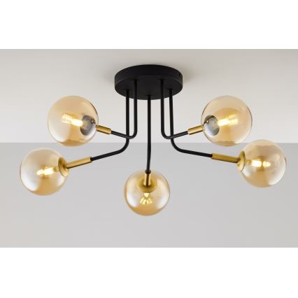 Jupiter 2038 - Chandelier on a pole BURANO 5xG9/10W/230V black/gold/beige