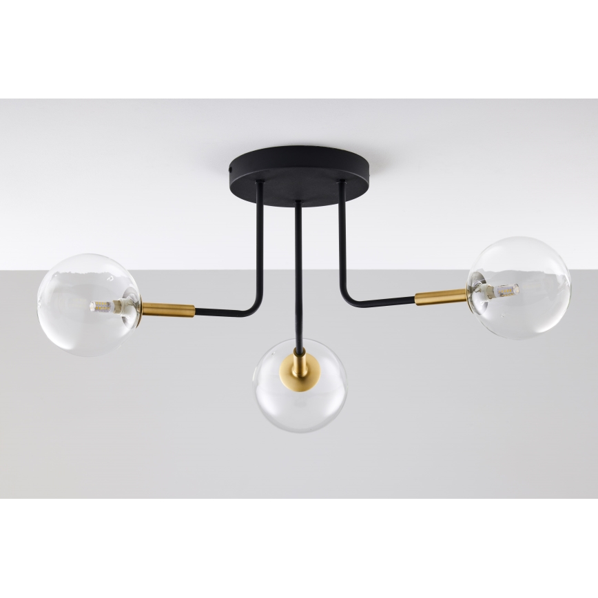 Jupiter 2039 - Chandelier on a pole BURANO 3xG9/10W/230V black/gold/clear