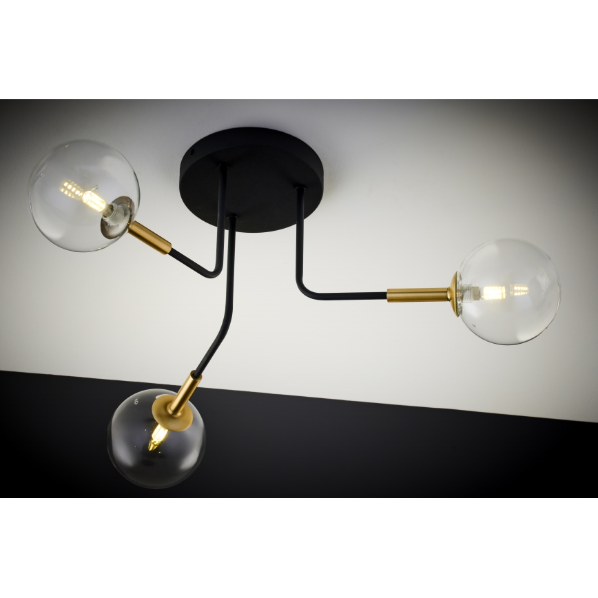 Jupiter 2039 - Chandelier on a pole BURANO 3xG9/10W/230V black/gold/clear