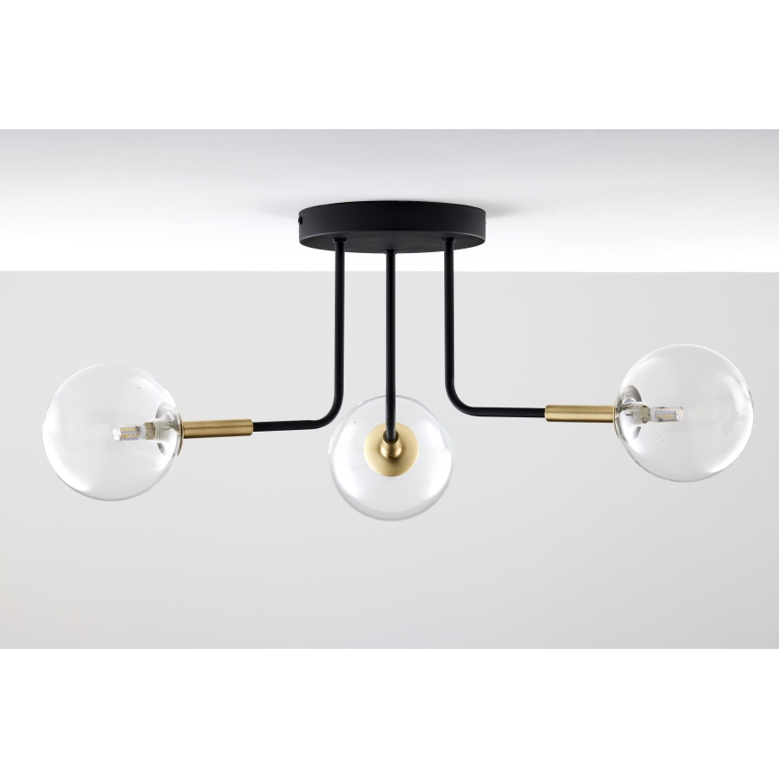 Jupiter 2039 - Chandelier on a pole BURANO 3xG9/10W/230V black/gold/clear