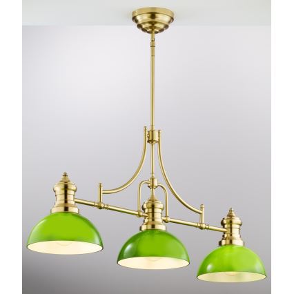 Jupiter 2074 - PLATINO rod pendant light 3xE27/15W/230V green/gold