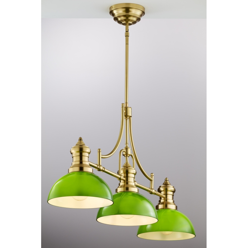 Jupiter 2074 - PLATINO rod pendant light 3xE27/15W/230V green/gold