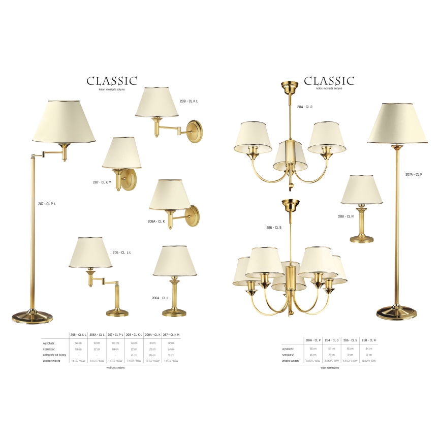 Jupiter 208 - CL K L - Wall light CLASSIC 1xE27/60W/230V