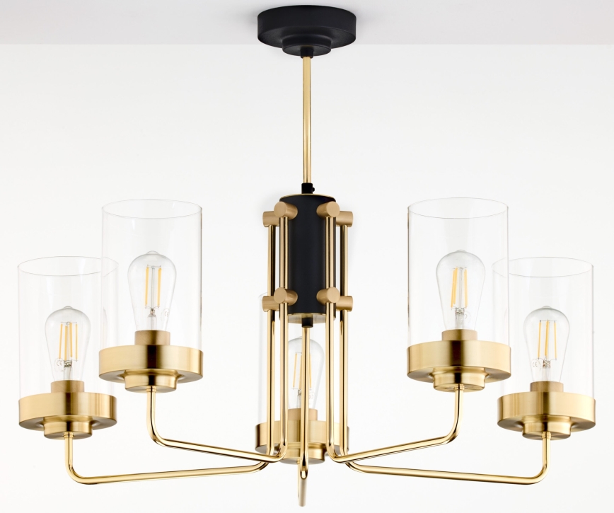 Jupiter 2088 - RAMIREZ rod-mounted chandelier 5xE27/15W/230V gold/black