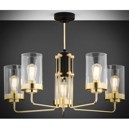 Jupiter 2088 - RAMIREZ rod-mounted chandelier 5xE27/15W/230V gold/black