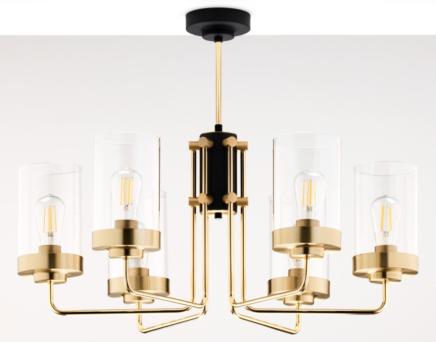 Jupiter 2089 - RAMIREZ Rod-Mounted Chandelier 6xE27/15W/230V Gold/Black