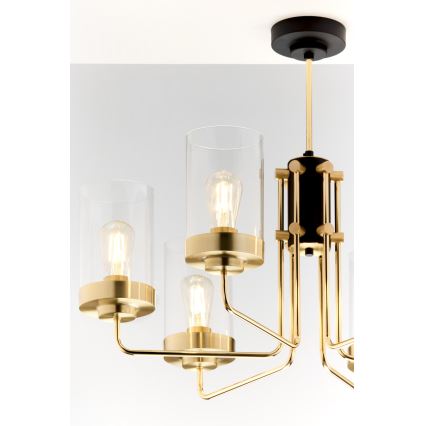 Jupiter 2089 - RAMIREZ Rod-Mounted Chandelier 6xE27/15W/230V Gold/Black