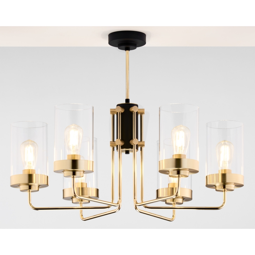 Jupiter 2089 - RAMIREZ Rod-Mounted Chandelier 6xE27/15W/230V Gold/Black