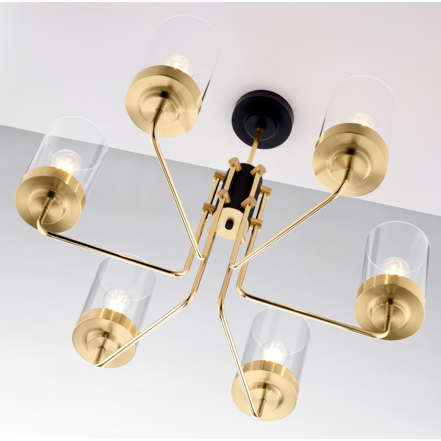 Jupiter 2089 - RAMIREZ Rod-Mounted Chandelier 6xE27/15W/230V Gold/Black