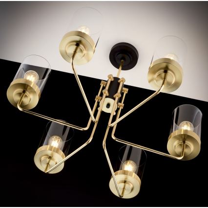 Jupiter 2089 - RAMIREZ Rod-Mounted Chandelier 6xE27/15W/230V Gold/Black