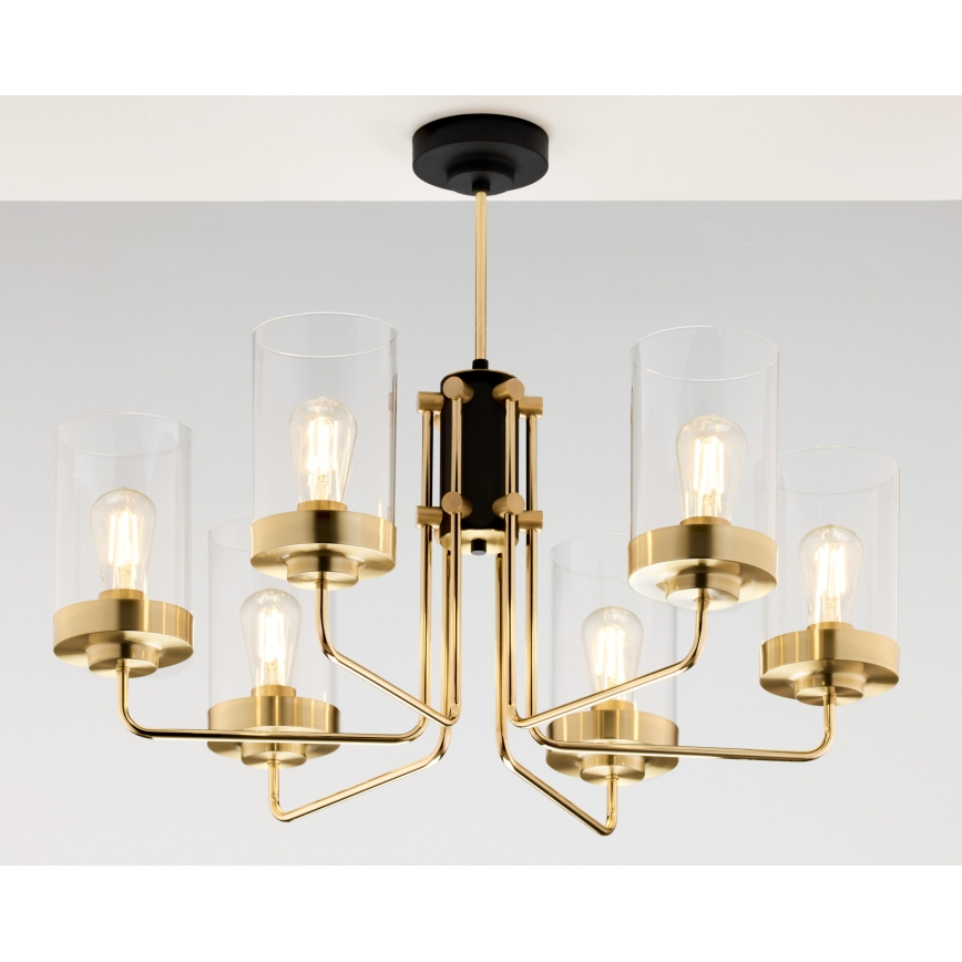 Jupiter 2089 - RAMIREZ Rod-Mounted Chandelier 6xE27/15W/230V Gold/Black