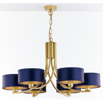 Jupiter 2095 - Chain-hung chandelier ARTHUR 6xE27/15W/230V blue/gold