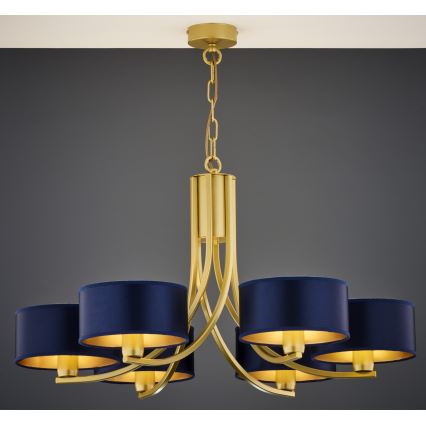 Jupiter 2095 - Chain-hung chandelier ARTHUR 6xE27/15W/230V blue/gold