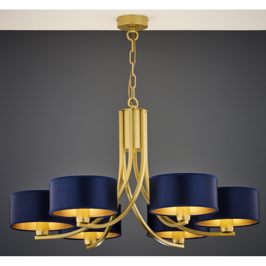Jupiter 2095 - Chain-hung chandelier ARTHUR 6xE27/15W/230V blue/gold