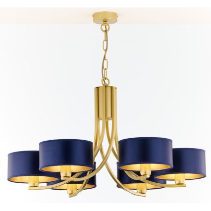 Jupiter 2095 - Chain-hung chandelier ARTHUR 6xE27/15W/230V blue/gold