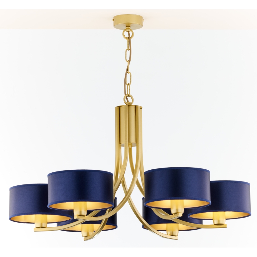 Jupiter 2095 - Chain-hung chandelier ARTHUR 6xE27/15W/230V blue/gold