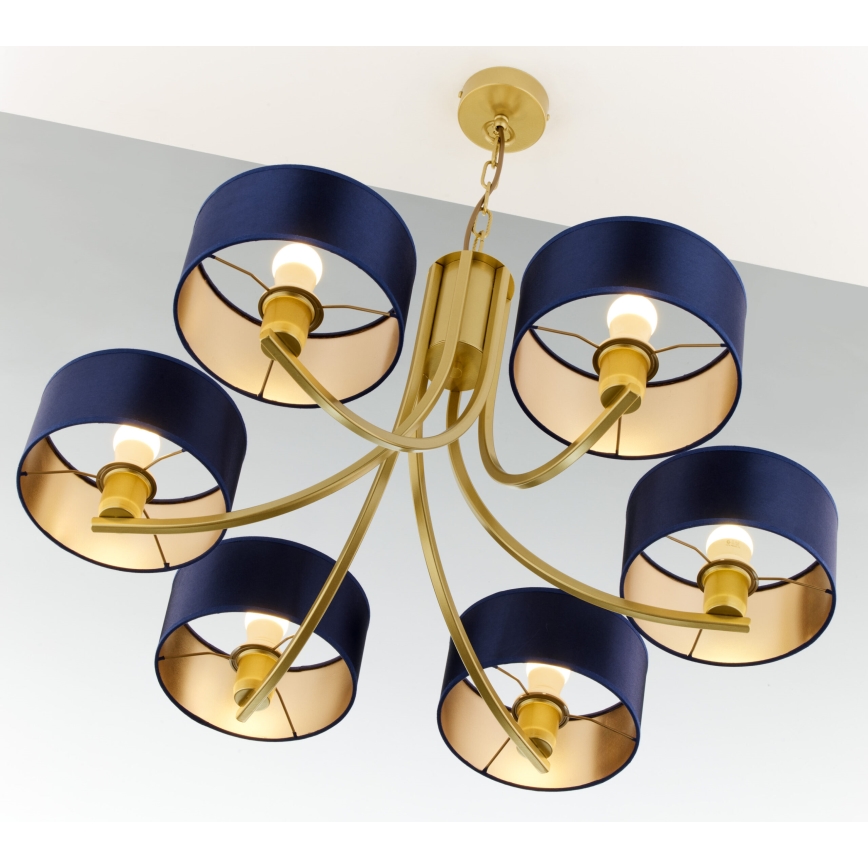 Jupiter 2095 - Chain-hung chandelier ARTHUR 6xE27/15W/230V blue/gold