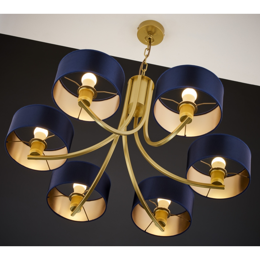 Jupiter 2095 - Chain-hung chandelier ARTHUR 6xE27/15W/230V blue/gold