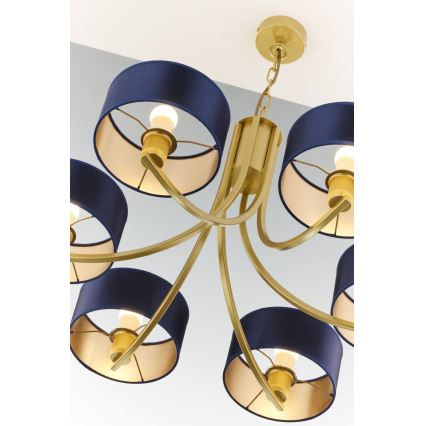 Jupiter 2095 - Chain-hung chandelier ARTHUR 6xE27/15W/230V blue/gold