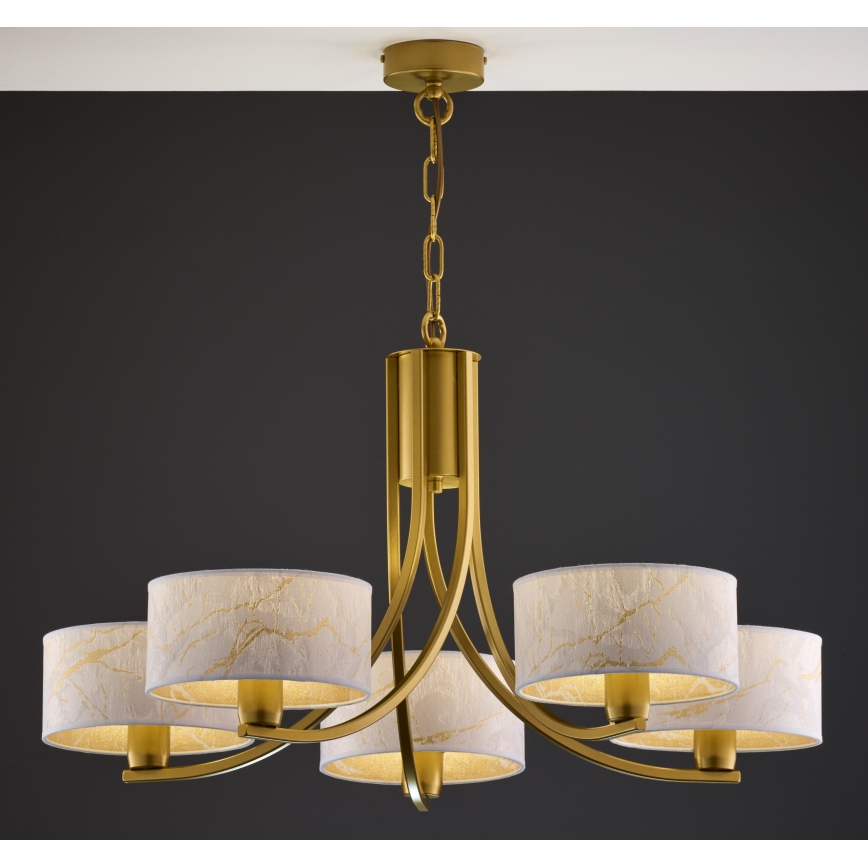 Jupiter 2097 - Chain-hung chandelier ARTHUR 5xE27/15W/230V white/gold/marble-effect