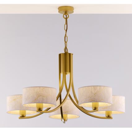 Jupiter 2097 - Chain-hung chandelier ARTHUR 5xE27/15W/230V white/gold/marble-effect