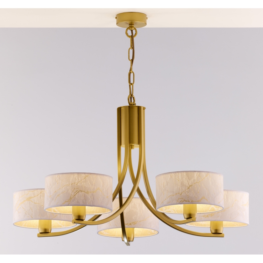 Jupiter 2097 - Chain-hung chandelier ARTHUR 5xE27/15W/230V white/gold/marble-effect