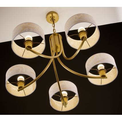 Jupiter 2097 - Chain-hung chandelier ARTHUR 5xE27/15W/230V white/gold/marble-effect