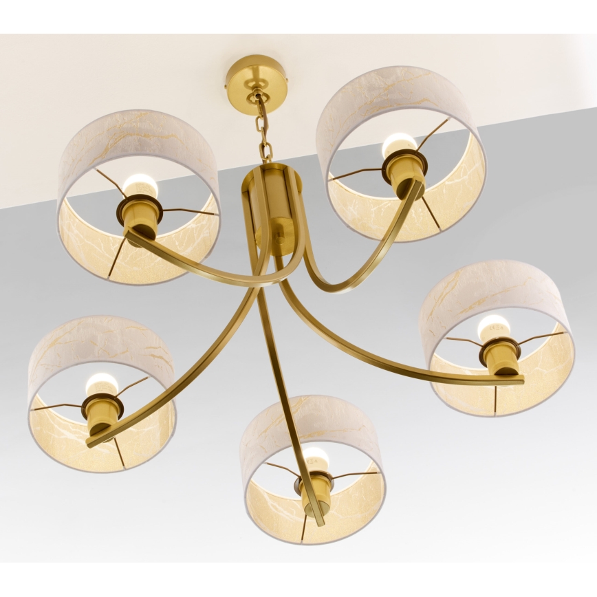 Jupiter 2097 - Chain-hung chandelier ARTHUR 5xE27/15W/230V white/gold/marble-effect