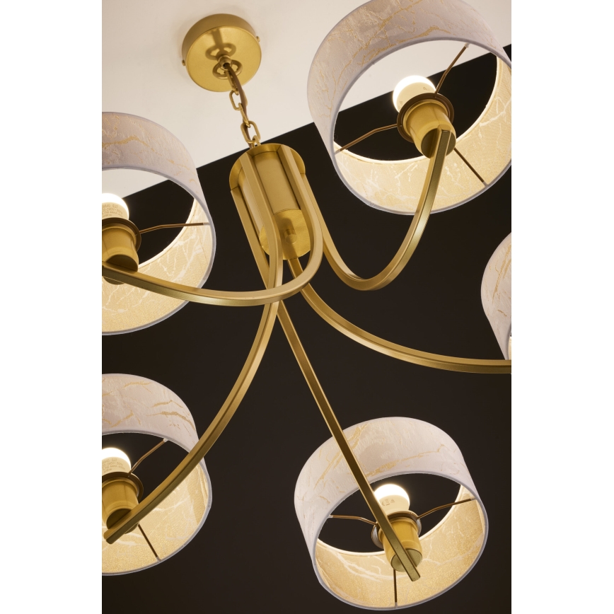 Jupiter 2097 - Chain-hung chandelier ARTHUR 5xE27/15W/230V white/gold/marble-effect