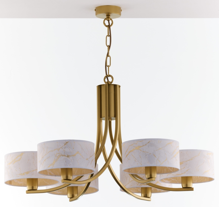 Jupiter 2098 - ARTHUR Chain Chandelier 6xE27/15W/230V white/gold/marble effect