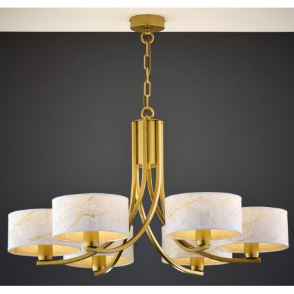 Jupiter 2098 - ARTHUR Chain Chandelier 6xE27/15W/230V white/gold/marble effect