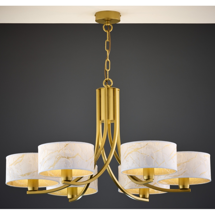 Jupiter 2098 - ARTHUR Chain Chandelier 6xE27/15W/230V white/gold/marble effect