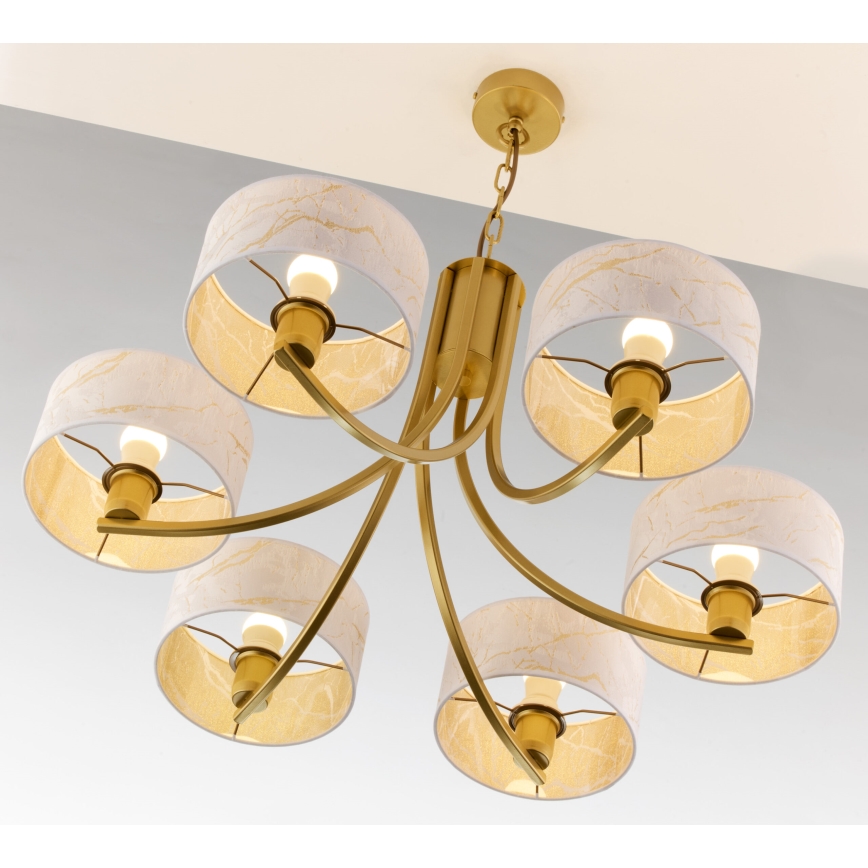 Jupiter 2098 - ARTHUR Chain Chandelier 6xE27/15W/230V white/gold/marble effect