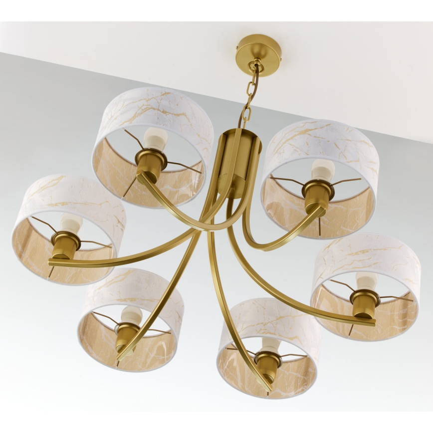 Jupiter 2098 - ARTHUR Chain Chandelier 6xE27/15W/230V white/gold/marble effect