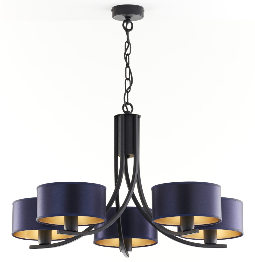 Jupiter 2101 - ARTHUR Chain-Hung Chandelier 5xE27/15W/230V Blue/Black