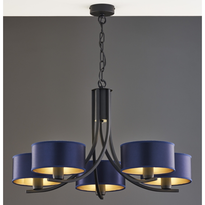 Jupiter 2101 - ARTHUR Chain-Hung Chandelier 5xE27/15W/230V Blue/Black