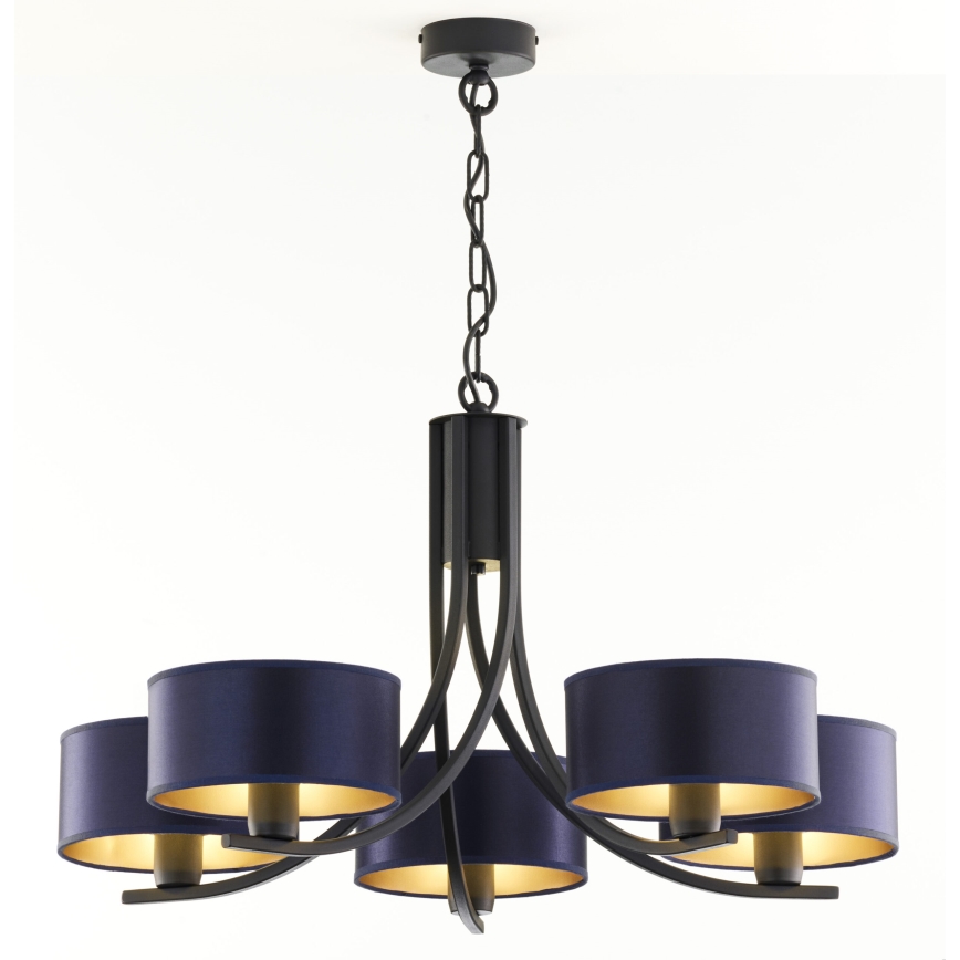 Jupiter 2101 - ARTHUR Chain-Hung Chandelier 5xE27/15W/230V Blue/Black