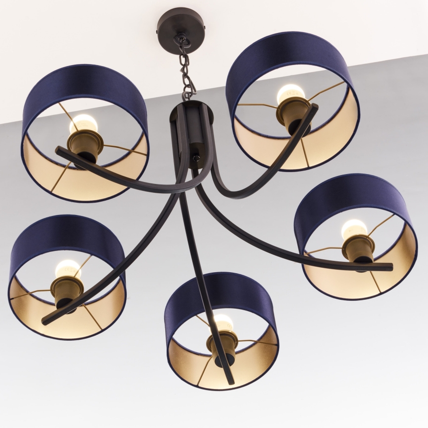 Jupiter 2101 - ARTHUR Chain-Hung Chandelier 5xE27/15W/230V Blue/Black