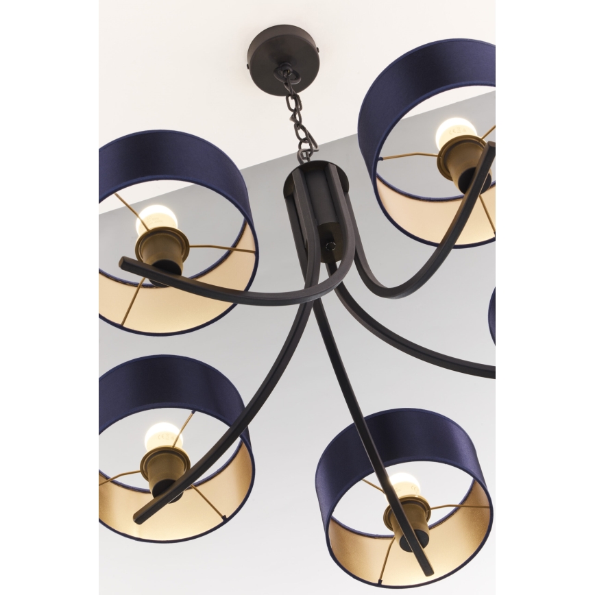 Jupiter 2101 - ARTHUR Chain-Hung Chandelier 5xE27/15W/230V Blue/Black