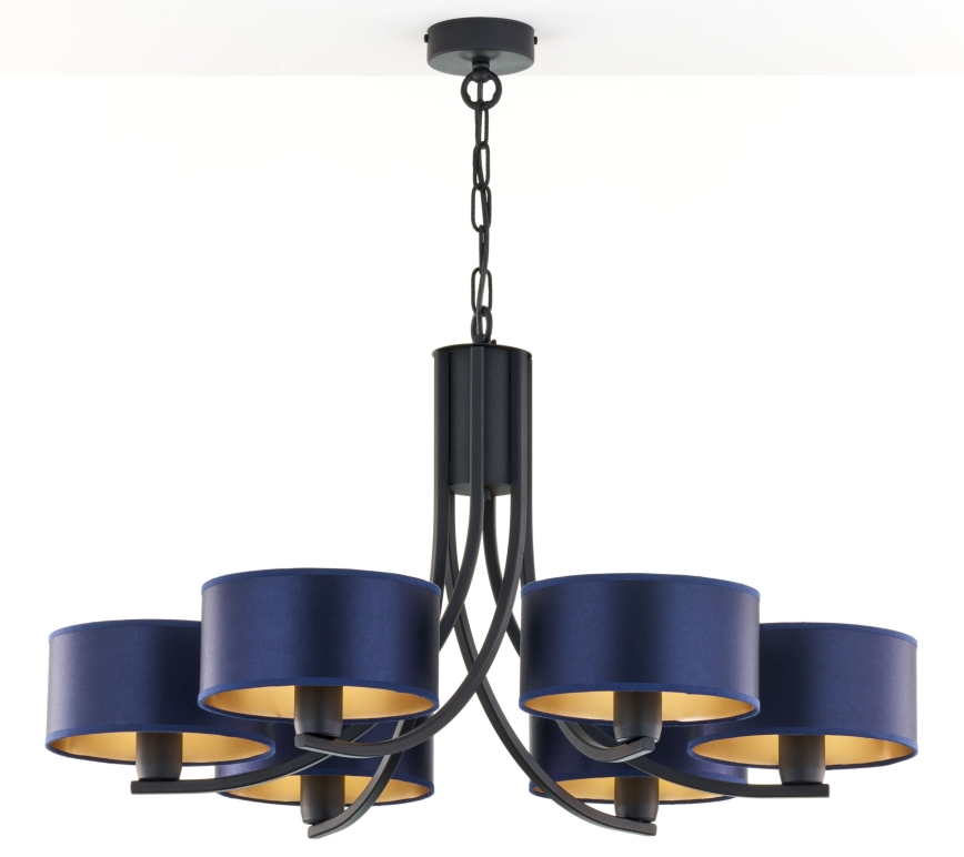 Jupiter 2102 - ARTHUR Chain-Hung Chandelier 6xE27/15W/230V Blue/Black