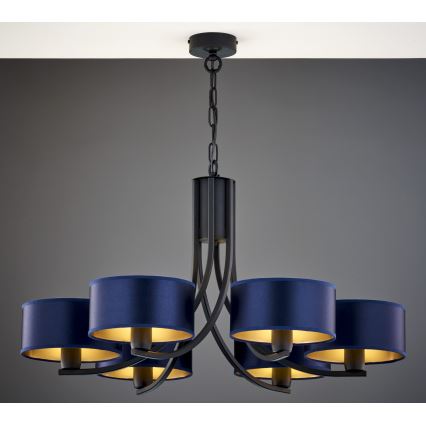 Jupiter 2102 - ARTHUR Chain-Hung Chandelier 6xE27/15W/230V Blue/Black