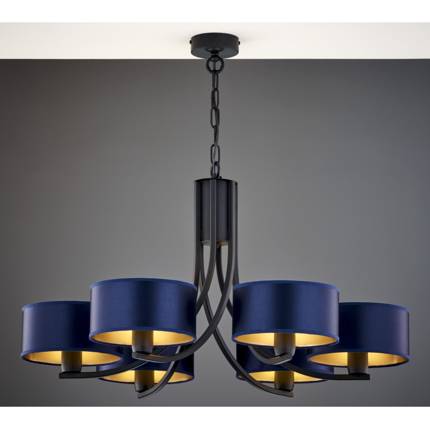 Jupiter 2102 - ARTHUR Chain-Hung Chandelier 6xE27/15W/230V Blue/Black
