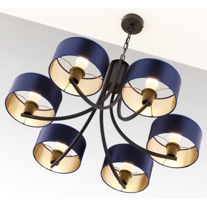 Jupiter 2102 - ARTHUR Chain-Hung Chandelier 6xE27/15W/230V Blue/Black