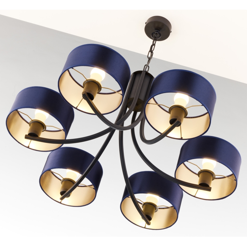 Jupiter 2102 - ARTHUR Chain-Hung Chandelier 6xE27/15W/230V Blue/Black